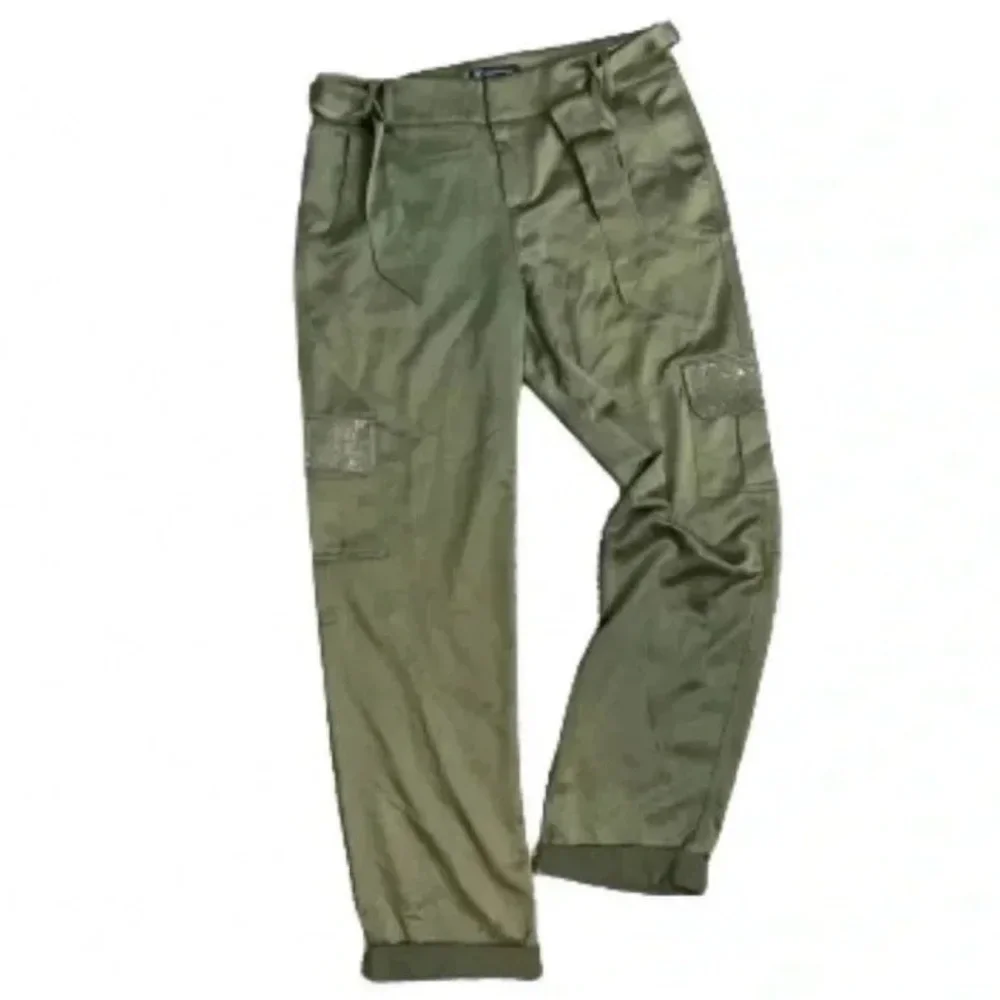 INC INTERNATIONAL CONCEPT Y2K CARGO PANTS FOREST  GREEN SEQUIN POCKETS CUFFED - Picture 12 of 12